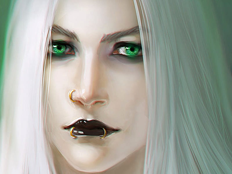 720P free download | Porcelain, goth, piercing, fantasy, green eyes, HD