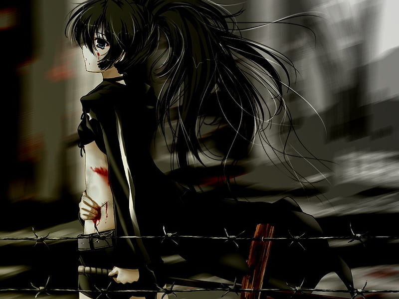 Black★Rock Shooter, pretty, barb wire, cg, bra, aftermath, game, stitches, nice, anime, wound, aqua, beauty, anime girl, brs, sword, star, cut, art, twintail, defense, black, sexy, aqua eyes, cute, cool, battle, jacket, digital, awesome, sad, bikini top, wire, white, idol, battle scars, red, artistic, bonito, thighhighs, blade, black rock shooter, shorts, hot, blue eyes, attack, black hair, blue, guerra, music, diva, scars, blood, song, girl, katana, bloodshed, HD wallpaper