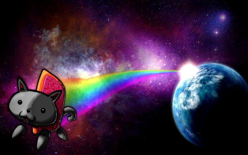 Nyan Cat, space, poptart, nico nico douga, miku hatsune, rainbow, HD wallpaper