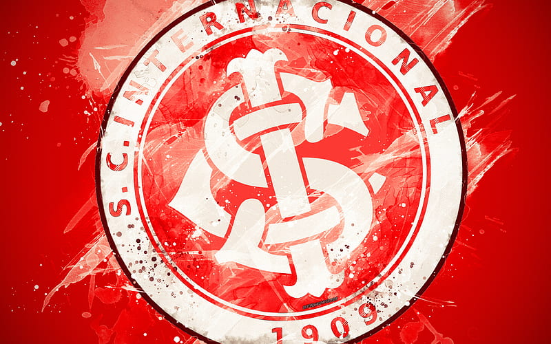 Sport Club Internacional paint art, logo, creative, Brazilian football team, Brazilian Serie A, emblem, red background, grunge style, Porto Alegre, Rio Grande do Sul, Brazil, football, Internacional FC, HD wallpaper