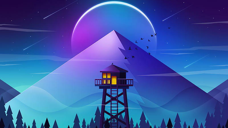 Firewatch Tower Minimalism , artist, artwork, digital-art, minimalism, minimalist, HD wallpaper