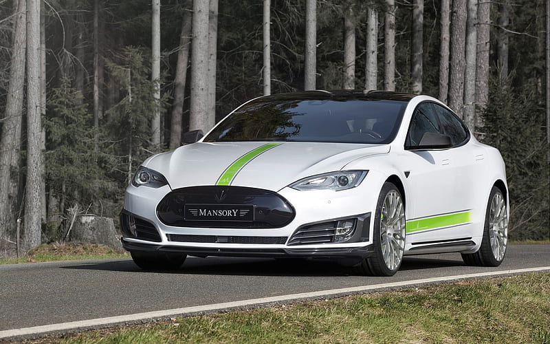 Tesla Model S, 2017, Mansory, tuning Tesla, electric car, white Tesla, HD wallpaper