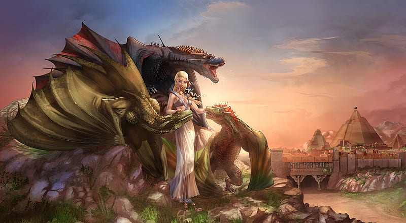 Daenerys Targaryen With Dragons , daenerys-targaryen, dragon, game-of-thrones, tv-shows, HD wallpaper