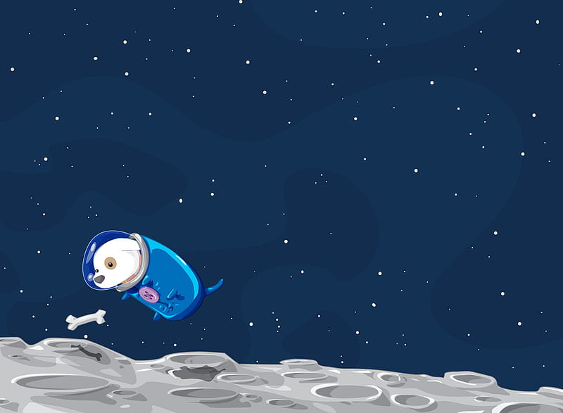 puppy with bone, cartoon, outer space, HD wallpaper