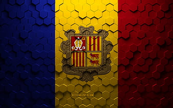 Andorran flag Europe, national symbols, Flag of Andorra, 3D art, Andorra,  European countries, HD wallpaper
