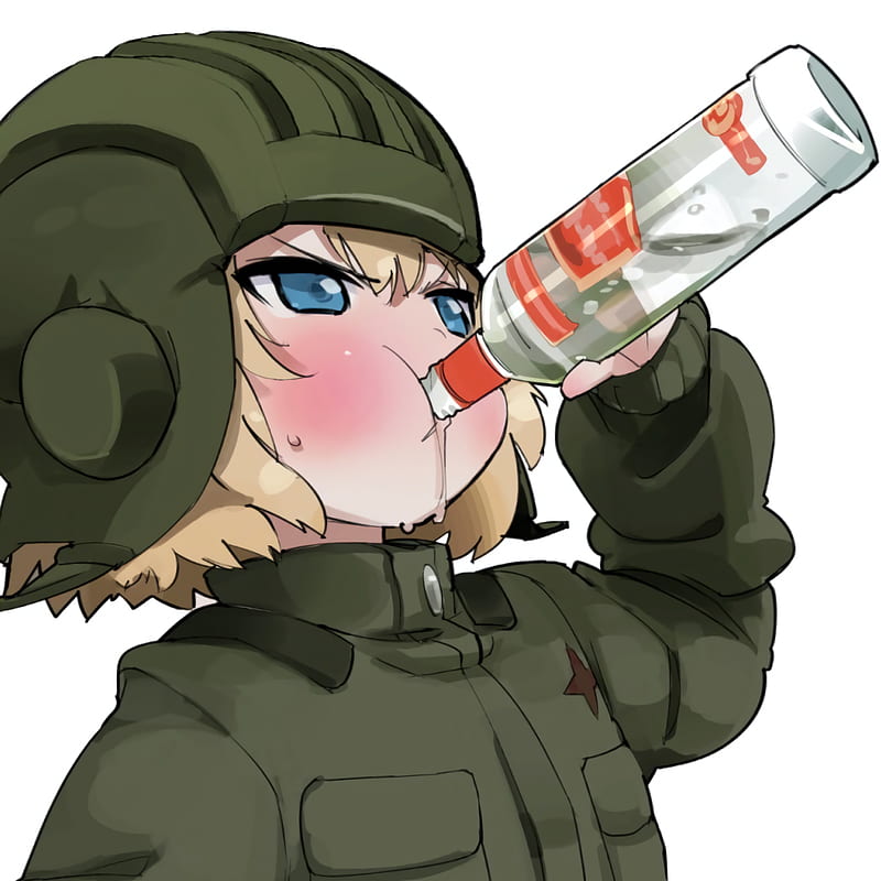 Bolsheviks, Katyusha (Girls und Panzer), USSR, anime girls, vodka, yellow hair, HD phone wallpaper