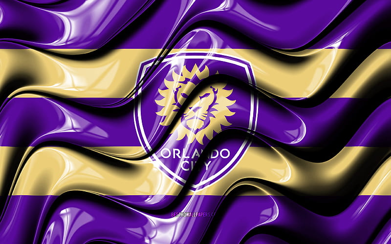 Orlando City FC flag, violet and brown 3D waves, MLS, american soccer team, football, Orlando City FC logo, soccer, Orlando City FC, HD wallpaper