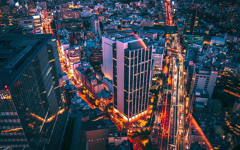 Tokyo, evening, sunset, skyscrapers, cityscape, capital of Japan, modern buildings, japan, HD wallpaper