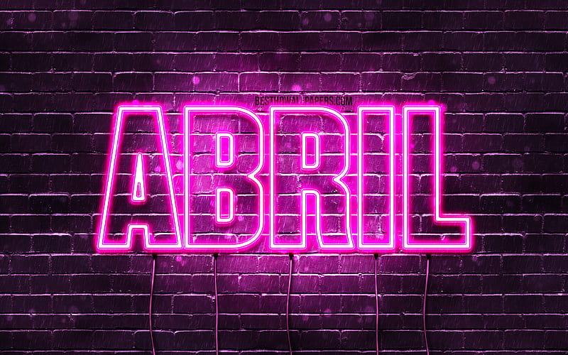 Abril with names, female names, Abril name, purple neon lights, Happy Birtay Abril, popular spanish female names, with Abril name, HD wallpaper