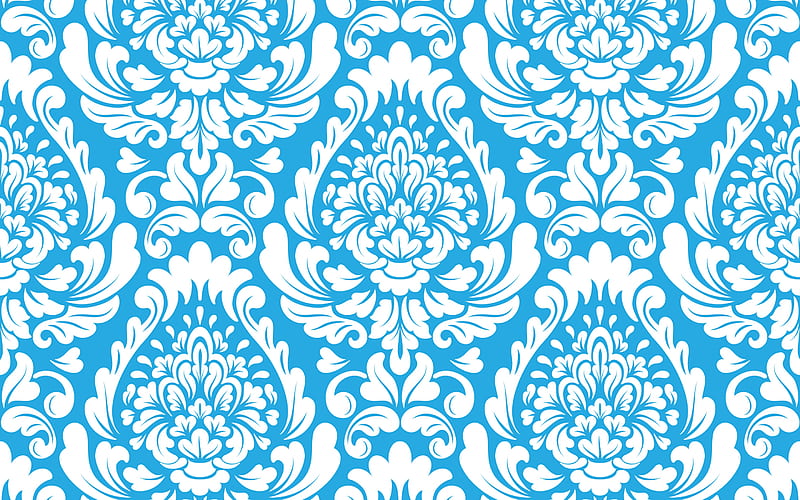 blue ornament texture, vintage ornament texture, retro texture, floral ornament background, blue ornament background, HD wallpaper