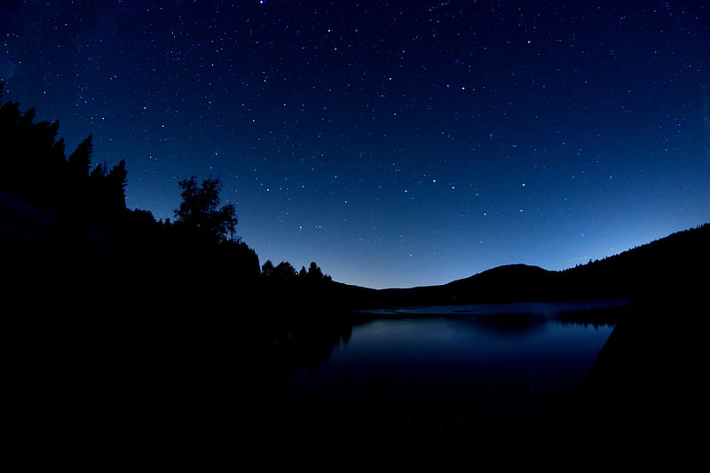 lake, dark, night, starry sky, landscape, HD wallpaper