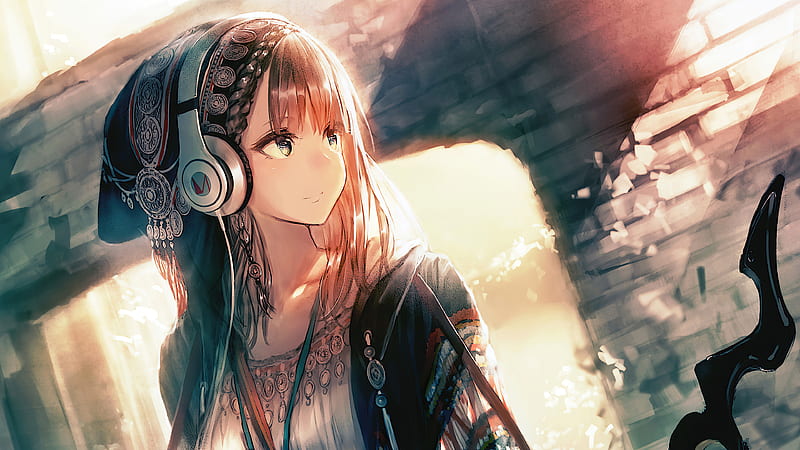 anime girl render headphones