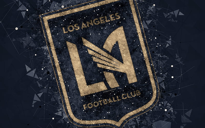 Los Angeles FC American soccer club, logo, creative geometric art, gray abstract background, emblem, art, MLS, Los Angeles, California, USA, Major League Soccer, football, HD wallpaper
