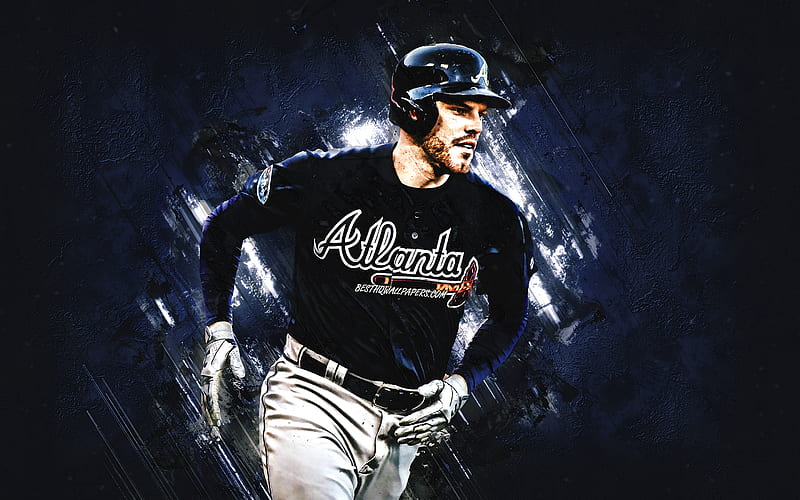 Freddie man, Atlanta Braves, MLB, american baseball player, portrait, blue stone background, baseball, Major League Baseball, HD wallpaper