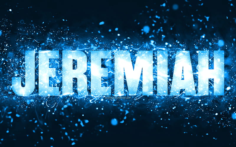 Happy Birtay Jeremiah blue neon lights, Jeremiah name, creative, Jeremiah Happy Birtay, Jeremiah Birtay, popular american male names, with Jeremiah name, Jeremiah, HD wallpaper