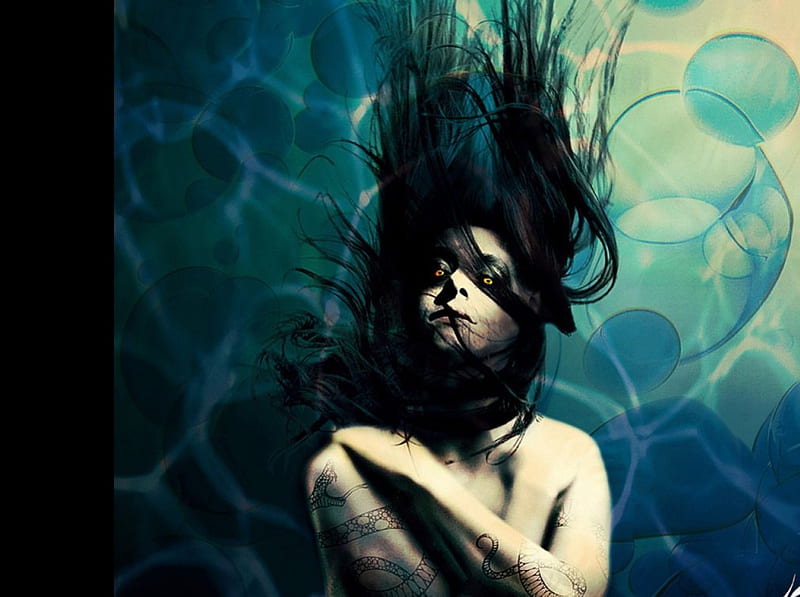 Dark Water Goddess, female, water, goddess, submerged, woman, HD wallpaper