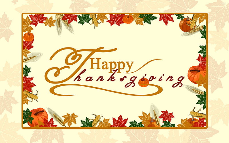 Happy Thanksgiving, Fall, corn, leaves, Thanksgiving, wheat, Autumn, pumpkins, HD wallpaper