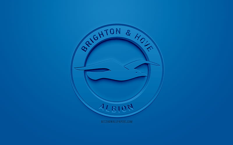 Brighton Hove Albion FC, creative 3D logo, blue background, 3d emblem, English football club, Premier League, Brighton and Hove, England, 3d art, football, stylish 3d logo, HD wallpaper