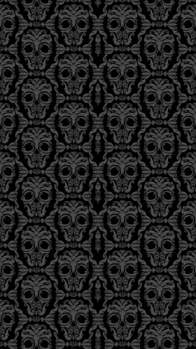 Tile, art, artwork, black, gray, pattern, skulls, HD phone wallpaper
