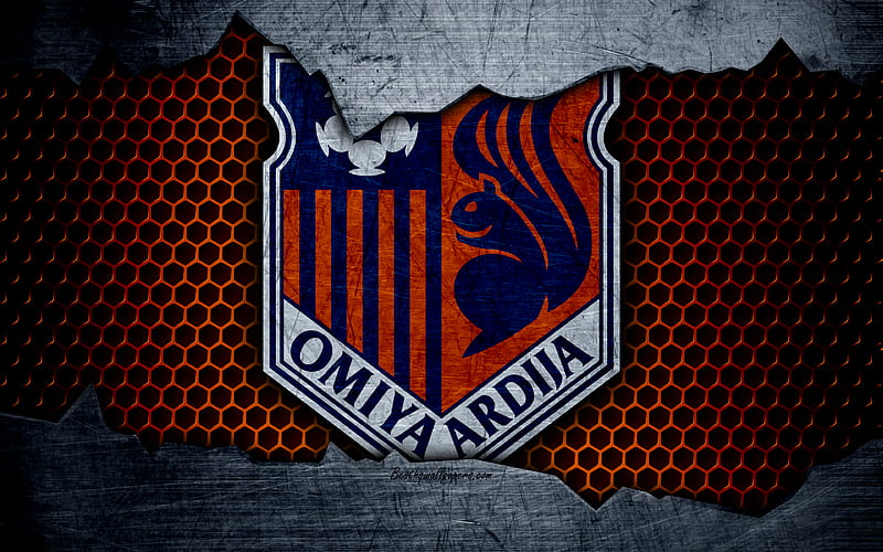 Omiya Ardija logo, art, J-League, soccer, football club, FC Omiya Ardija, metal texture, HD wallpaper