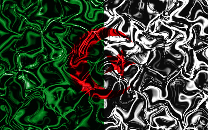 Flag of Algeria, abstract smoke, Africa, national symbols, Algerian flag, 3D art, Algeria 3D flag, creative, African countries, Algeria, HD wallpaper