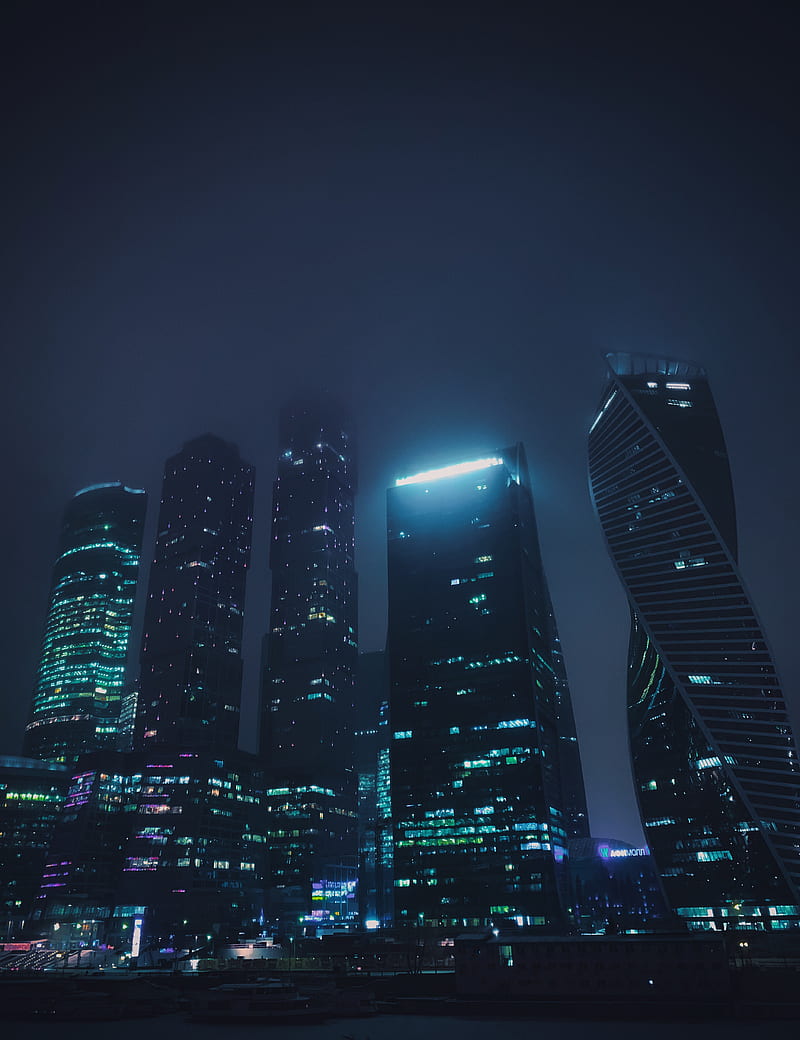 night city, city lights, buildings, skyscrapers, architecture, lighting, night, HD phone wallpaper