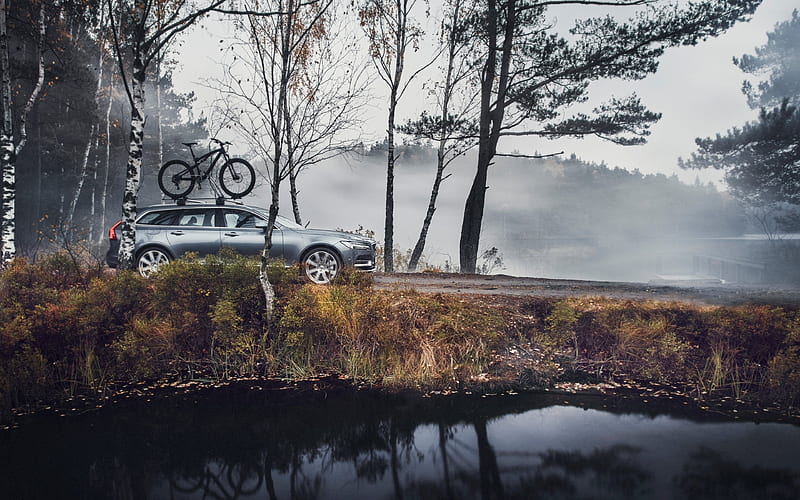 Volvo V90, 2018 side view, new gray wagon, new gray V90, Swedish cars, Volvo, HD wallpaper