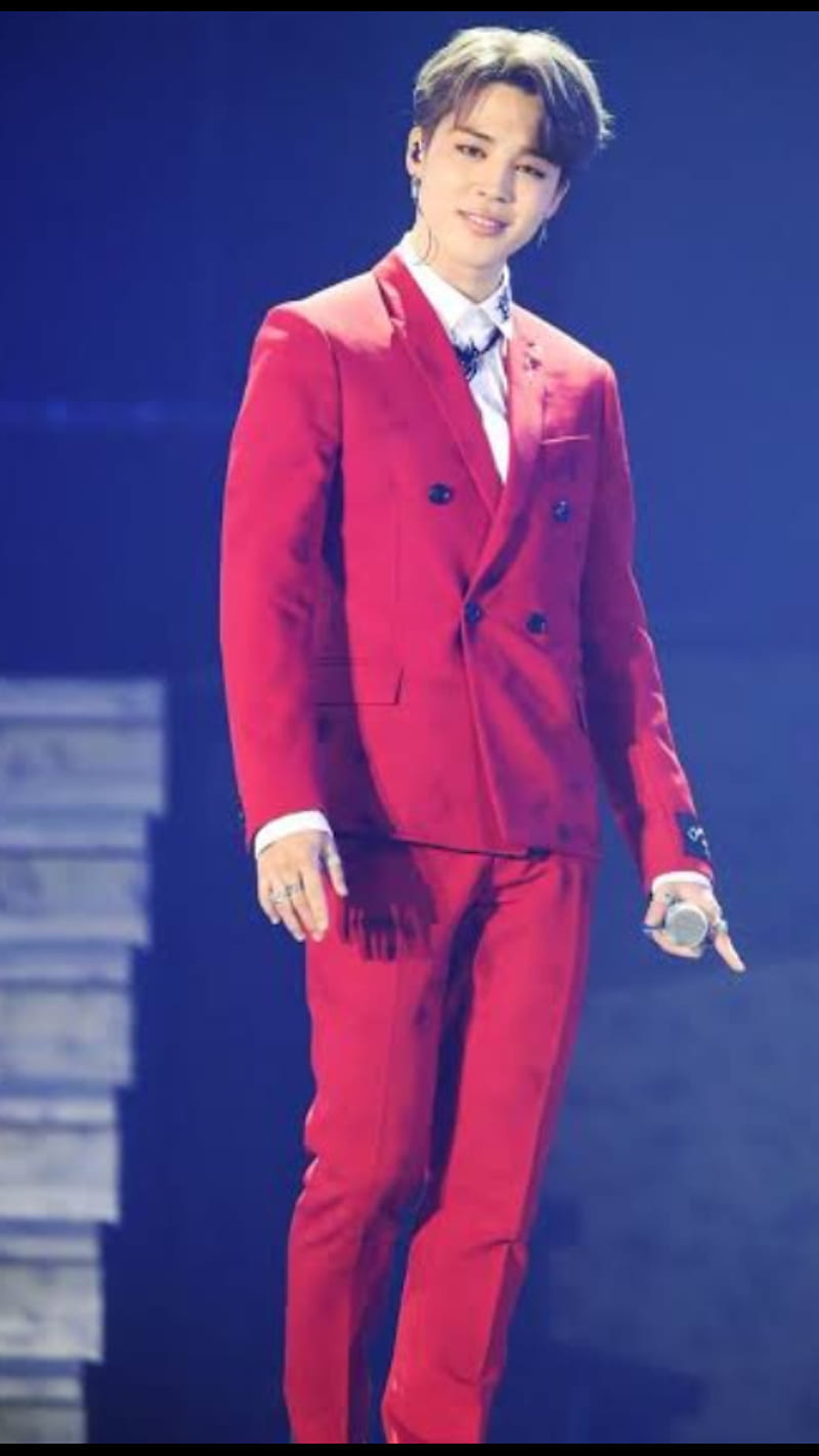 Jimim, bts jimin, red suit, HD phone wallpaper