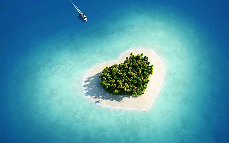 aerial view of heart shaped tropical island-Island travel landscape graphy, HD wallpaper