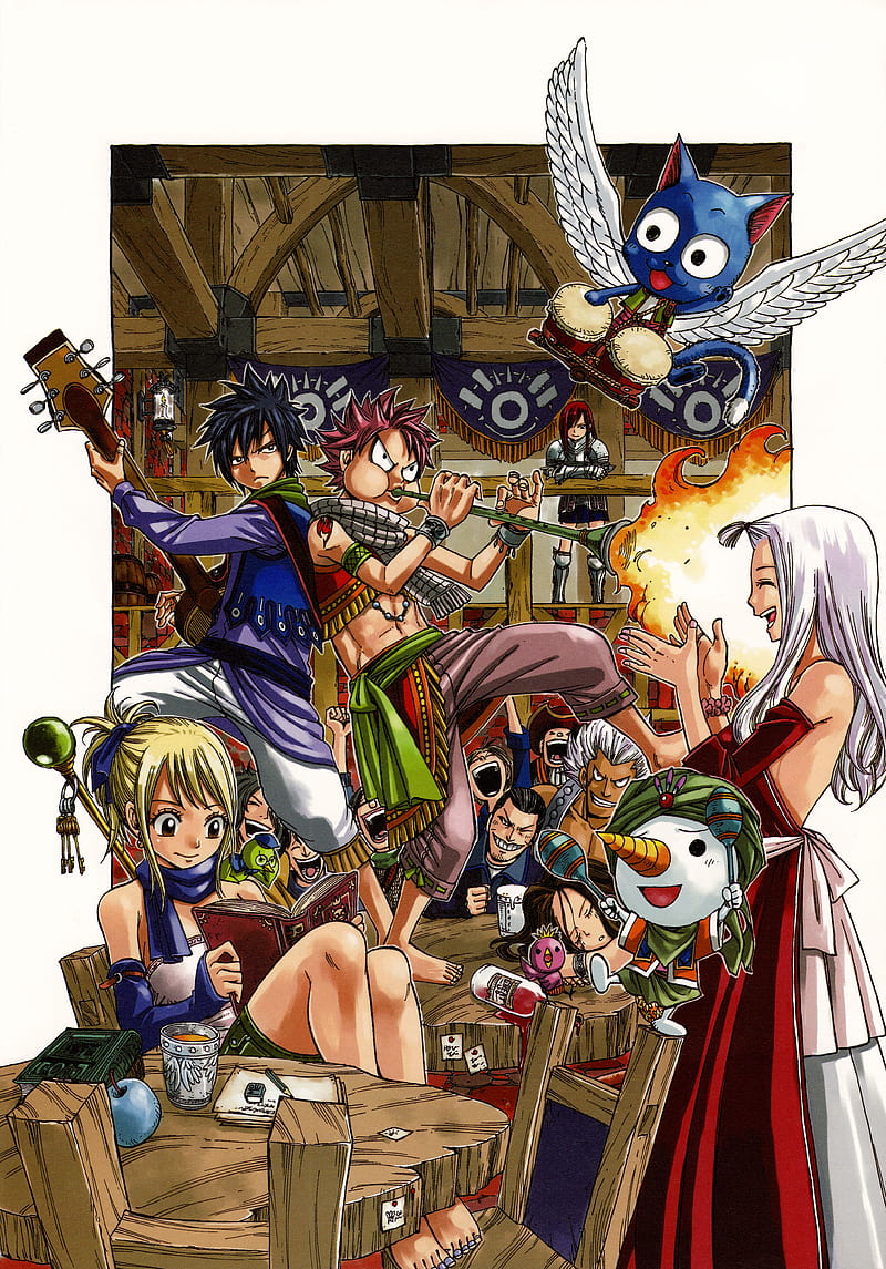 Fairy Tail, anime, Scarlet Erza, Dragneel Natsu, Heartfilia Lucy, HD phone wallpaper
