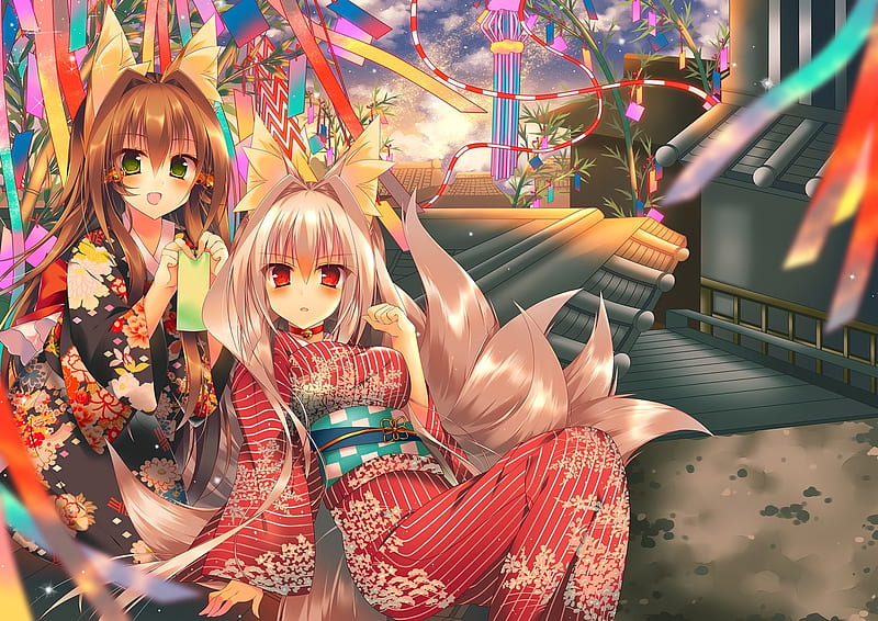 Wallpaper ID: 173881 / kitsune, japanese, manga, kimono, susu, japan, girl,  fox, katana, anime, long hair Wallpaper