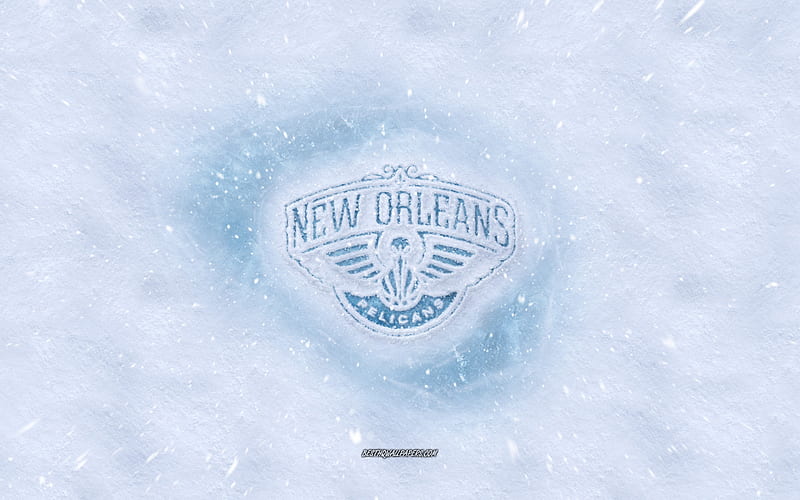 New Orleans Pelicans logo, American basketball club, winter concepts, NBA, New Orleans Pelicans ice logo, snow texture, New Orleans, Louisiana, USA, snow background, New Orleans Pelicans, basketball, HD wallpaper