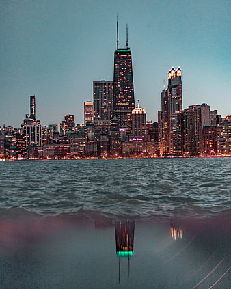 Chicago Wallpaper 4K, Night, City lights, Cityscape