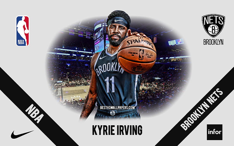 Kyrie Irving, Brooklyn Nets, American Basketball Player, NBA, portrait, USA, basketball, Barclays Center, Brooklyn Nets logo, HD wallpaper