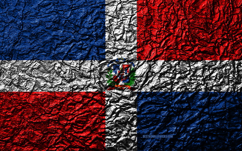 Flag of Dominican Republic stone texture, waves texture, national symbol, Dominican Republic, North America, stone background, HD wallpaper