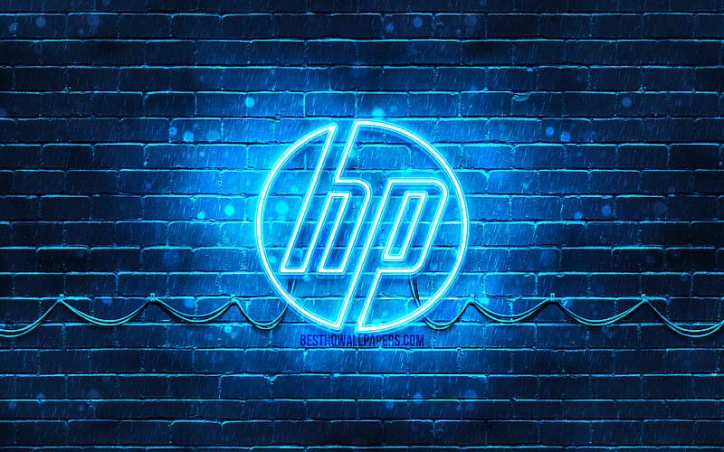 HP blue logo blue brickwall, Hewlett-Packard, HP logo, HP neon logo, HP, Hewlett-Packard logo, HD wallpaper