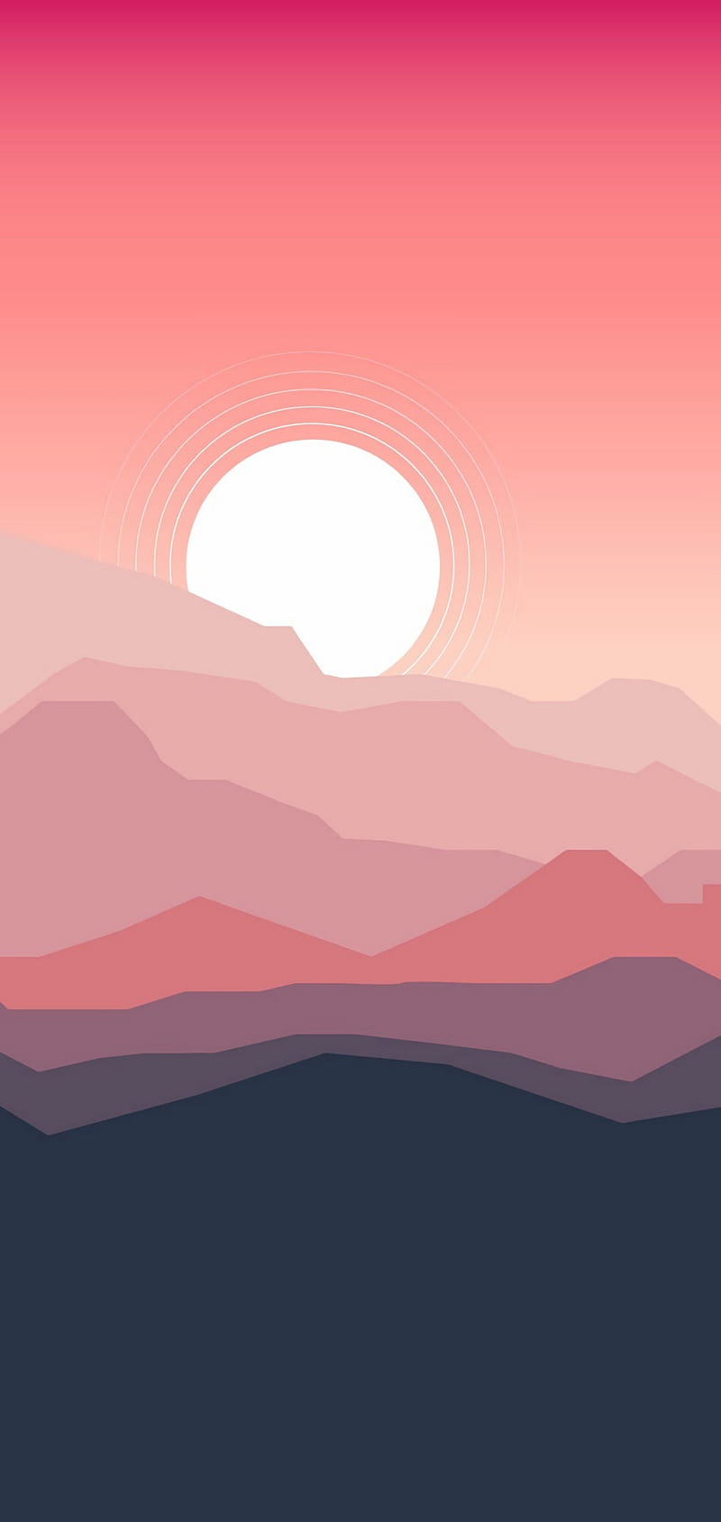 Sunny hills, colorful, moon, morning, mountain, orange, sun, sunrise, sunset, HD phone wallpaper