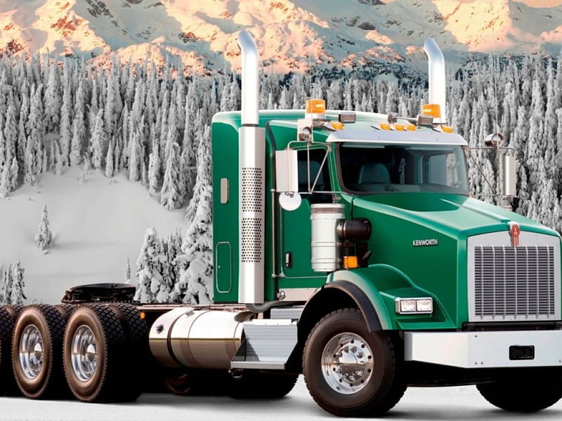 Snow Covered Mountains, kw, truck, big rig, semi, HD wallpaper
