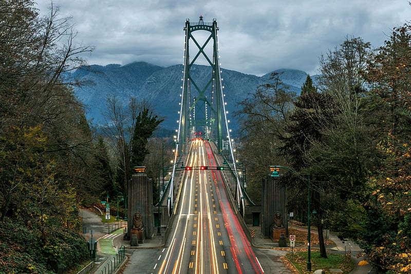 Lions Gate Bridge, Vancouver, BC, vancouver, architecture, bridge, mountains, HD wallpaper