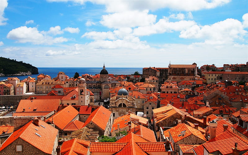 Dubrovnik, cityscape, orange roofs, resort, Adriatic sea, summer, Croatia, HD wallpaper