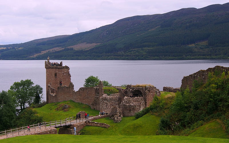 Urquhart Castle on Loch Ness, Scotland, Lake, Scotland, Castle, Medieval, HD wallpaper