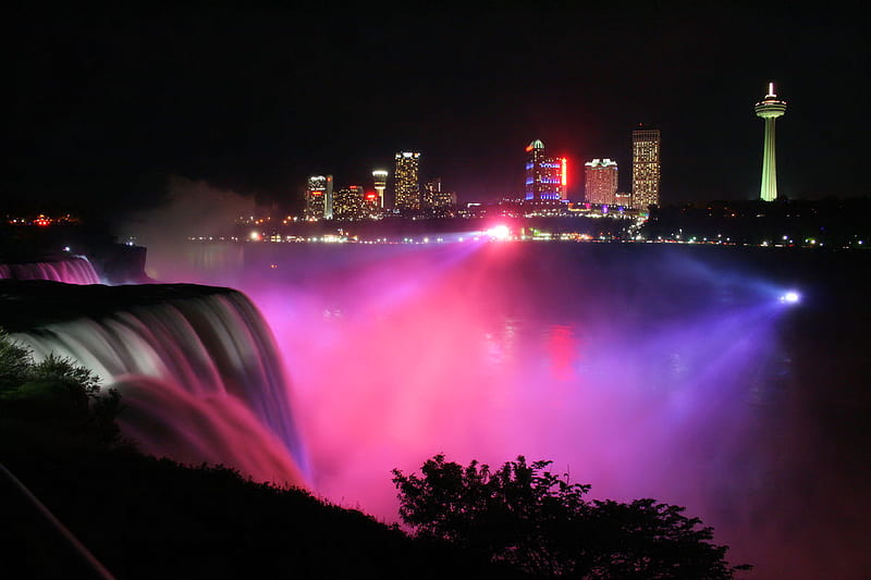 Niagara Falls at Night, niagara, water, nature, lights, waterfalls, HD wallpaper