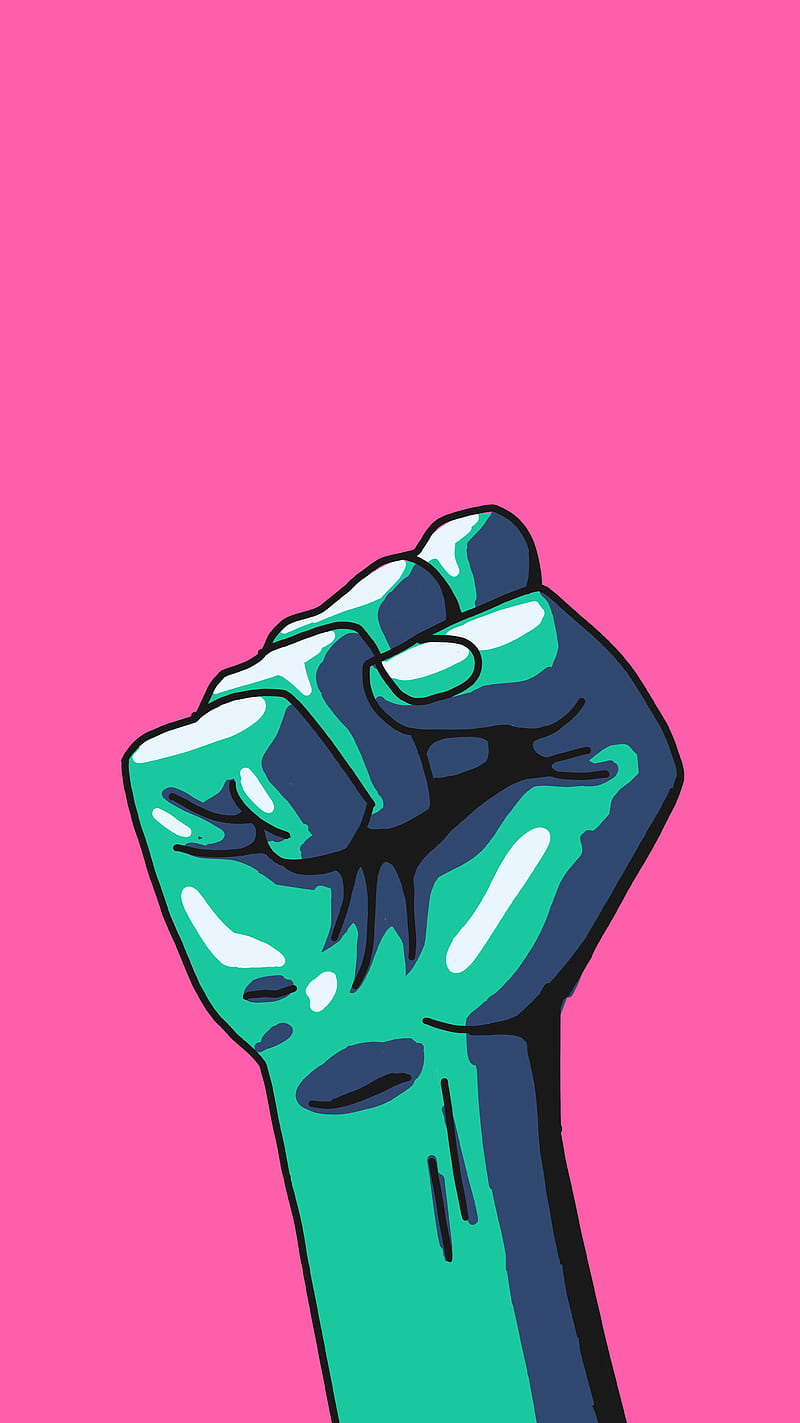 Pink Fight, My, art, artwork, colorful, cool, digital, drawing, fist, green, hand, popart, power, rights, vibrant, HD phone wallpaper