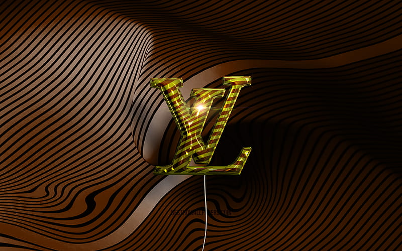 Louis Vuitton 3D logo golden realistic balloons, Louis Vuitton logo, brown  wavy backgrounds, HD wallpaper