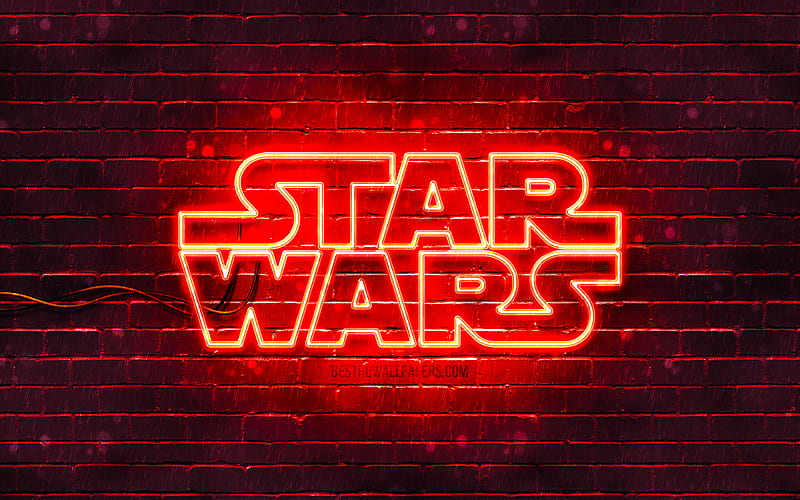 Star Wars red logo red brickwall, Star Wars logo, creative, Star Wars neon logo, Star Wars, HD wallpaper