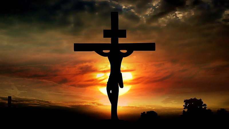 Of Jesus On Cross With Background Of Sunset Jesus, HD wallpaper