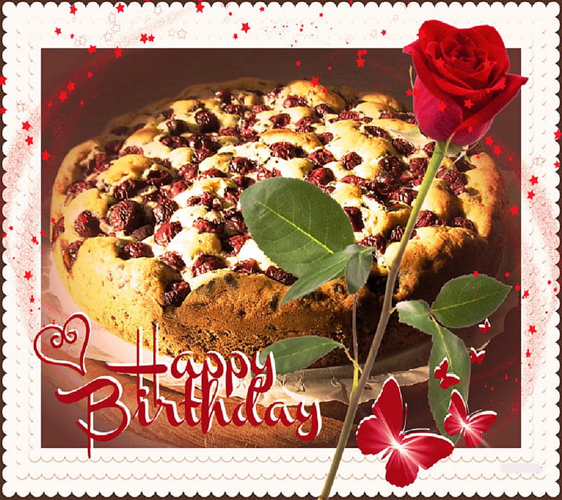 happy birtay, bonito, cake, love, rose, wishes, HD wallpaper