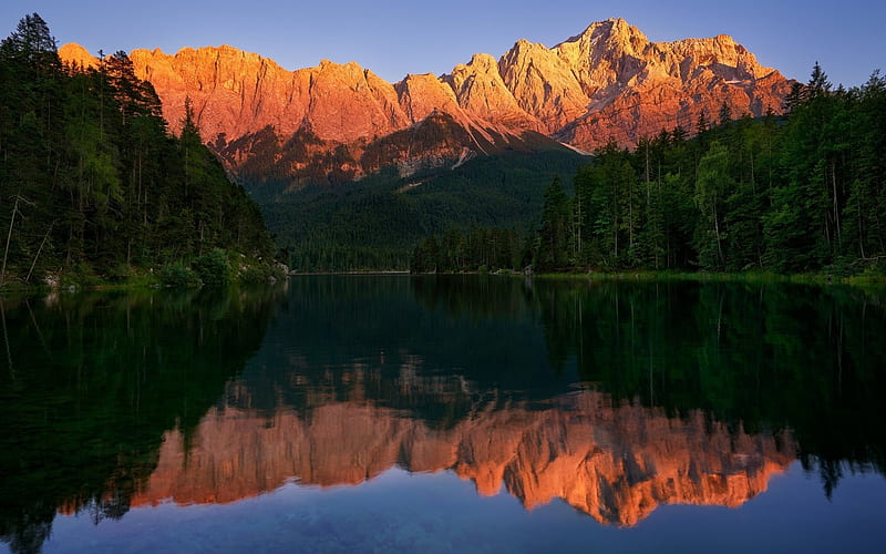 Sunset, mountain lake, mountain, forest, lake, HD wallpaper | Peakpx