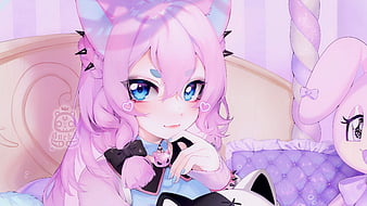 Happy Kawaii Anime Neko Girl Pink Stock Illustration 1536454025