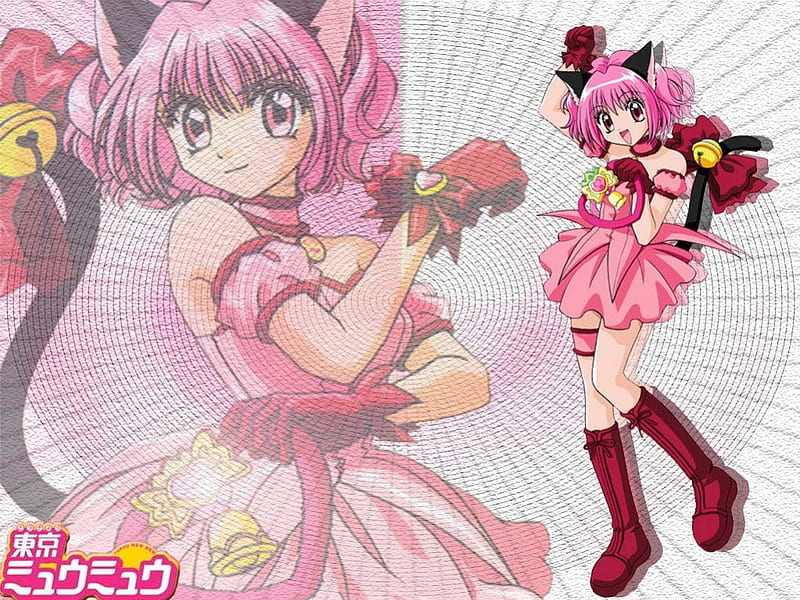 Tokyo Mew Mew, tail, ichigo, mew mew power, lione black cat, zoey, anime, pink, strawberry bell, light, HD wallpaper